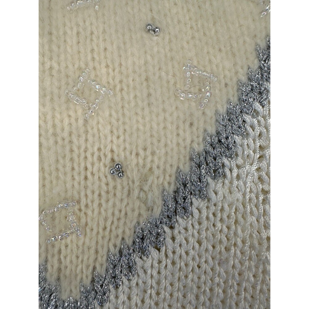 VNTG 80s Christine Women's M Sweater Beaded Embellished Cream Grandmacore Glam - Picture 6 of 10